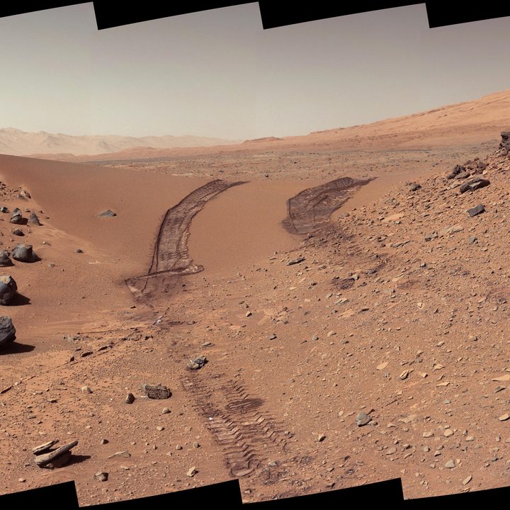 This look back at a dune that NASA's Curiosity Mars rover drove across was taken by the rover's Mast Camera (Mastcam) on Feb. 9, 2014, or the 538th Martian day, or sol, of Curiosity's mission.