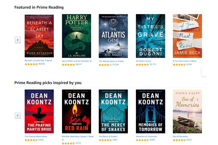 Amazon Prime Reading book catalog.