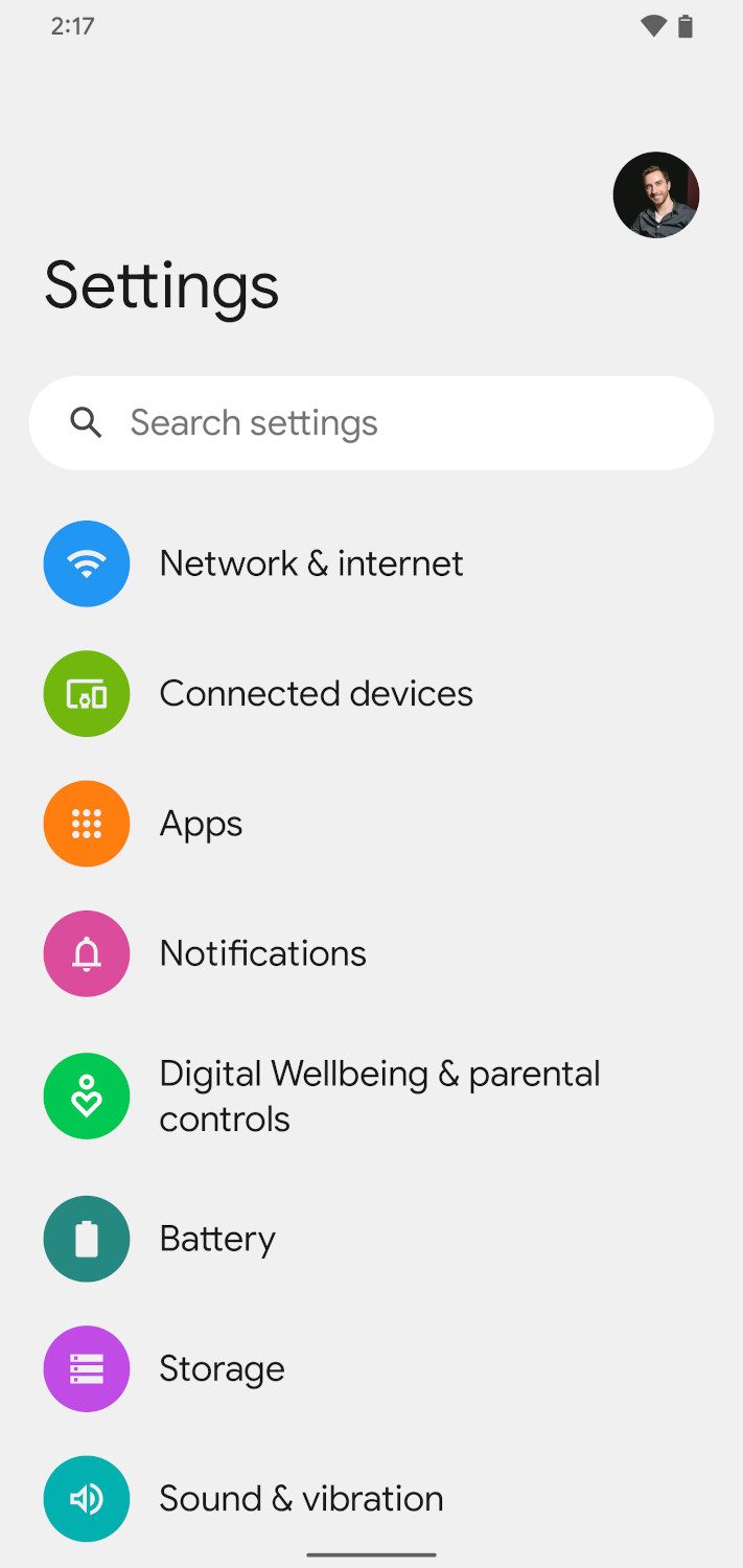 Android 12 settings menu design.