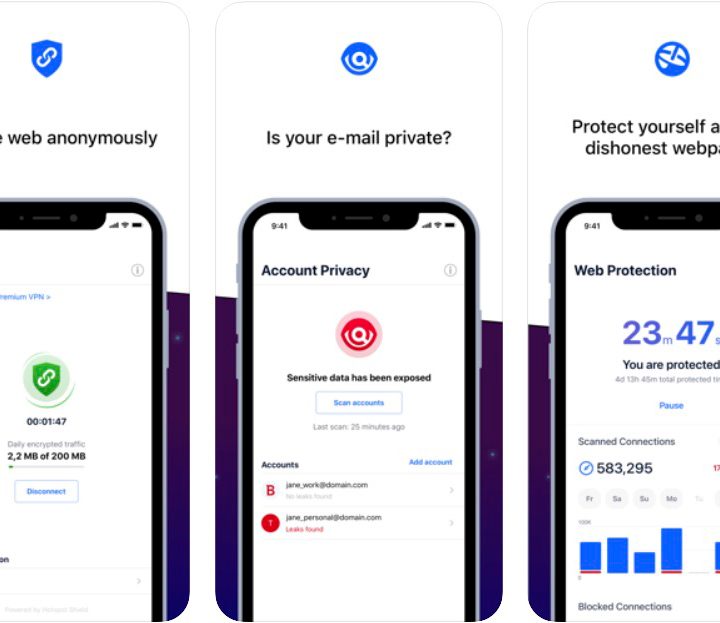 Three screenshots displaying the Bitdefender Mobile Security app.