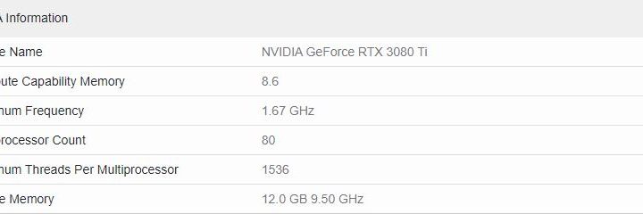 Specs for Geekbench 5 result of Nvidia RTX 3080 Ti