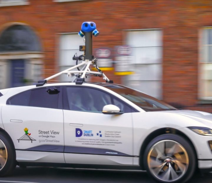 Google Street View's first all-electric car, a Jaguar I-Pace.