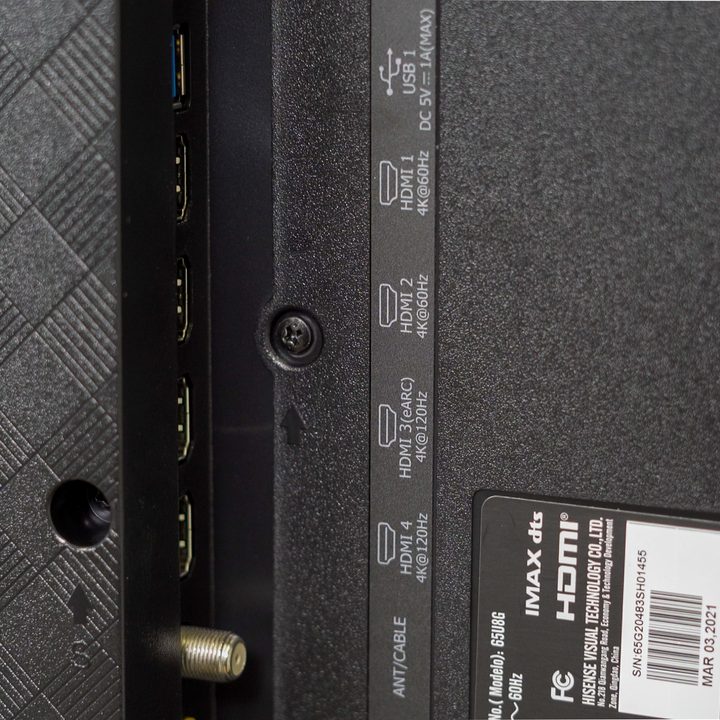 Hisense U8G 4K ULED HDR TV hdmi ports