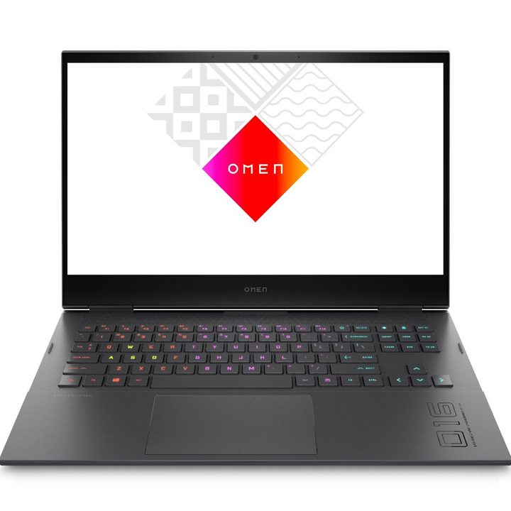 The HP Omen 16.1-inch gaming laptop with the Omen logo on the screen.