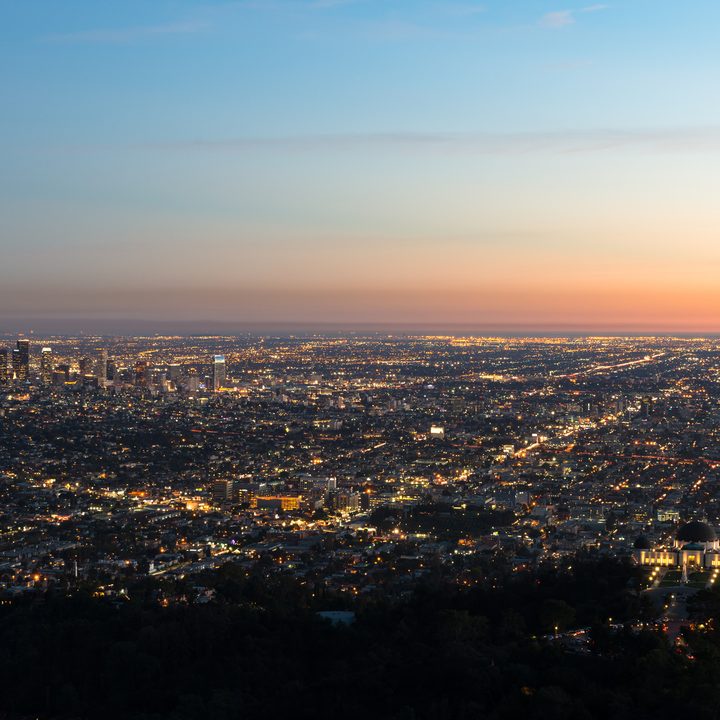 los angeles california cityscape at sunset
