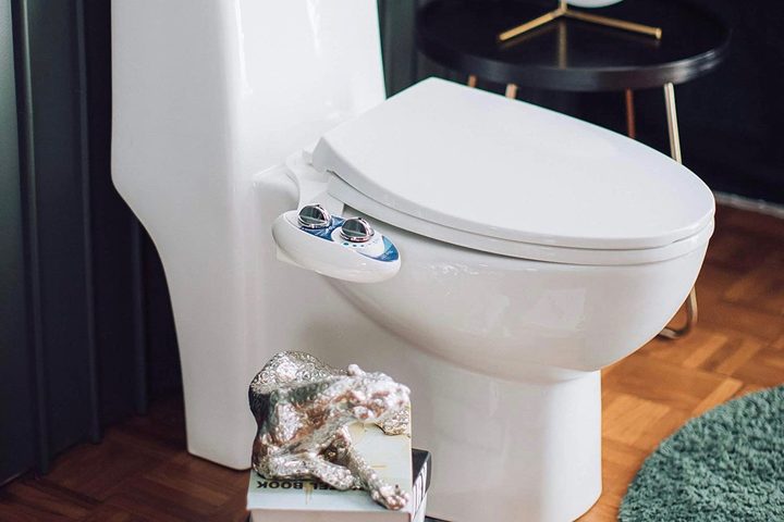A bidet on a toilet seat.