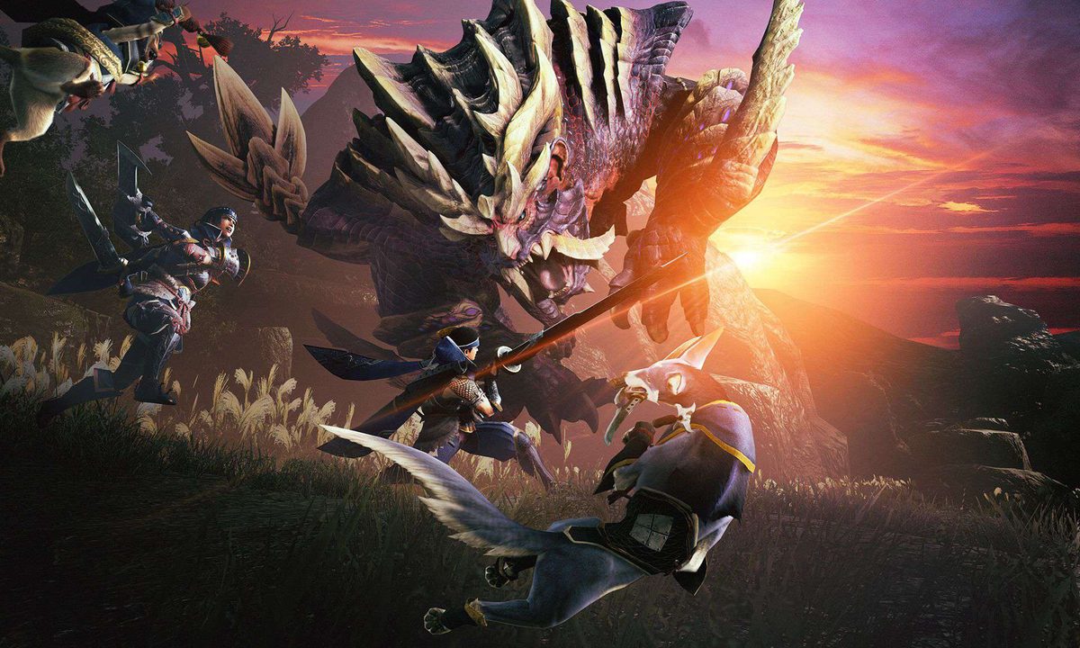 A hunter battling a beast in Monster Hunter Rise.