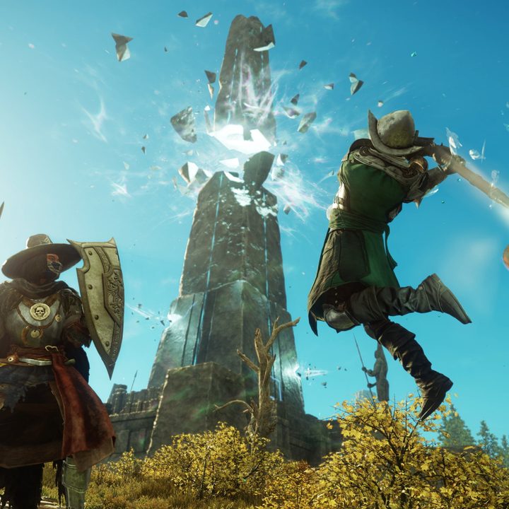 New World players engaged in combat.