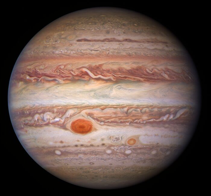 This visible-light image of Jupiter was created from data captured on 11 January 2017 using the Wide Field Camera 3 on the Hubble Space Telescope.