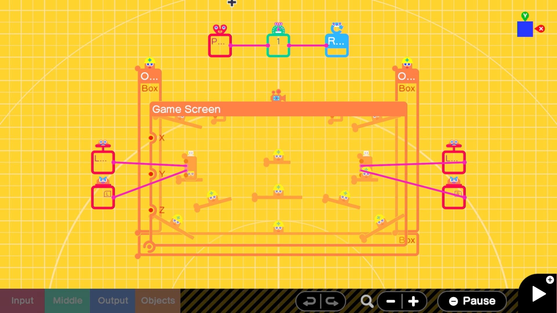 Several nodons form a game in Game Builder Garage.