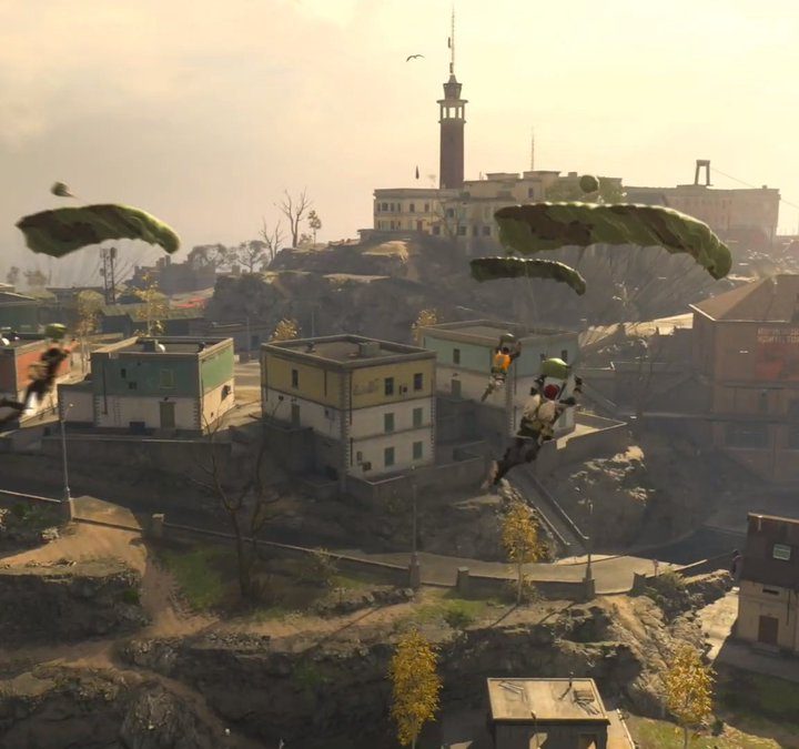 Players landing on Rebirth Island in Warzone.