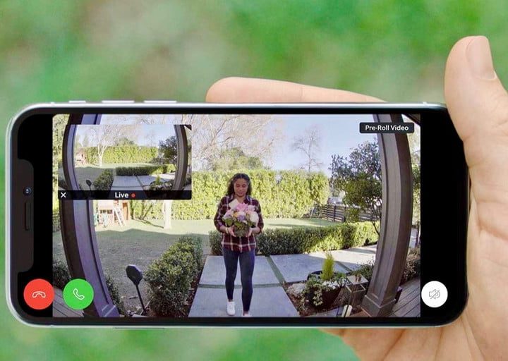 Camera view of Ring camera feed on a smartphone showing delivery arriving.