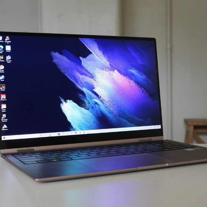 The Samsung Galaxy Book Pro laptop with an open screen.
