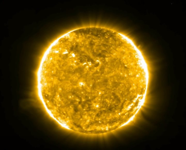 The sun, as captured by Solar Orbiter's Extreme Ultraviolet Imager (EUI) instrument on 12-13 February 2021.