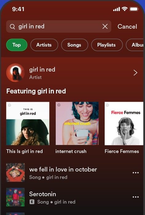 Spotify search feature 2021