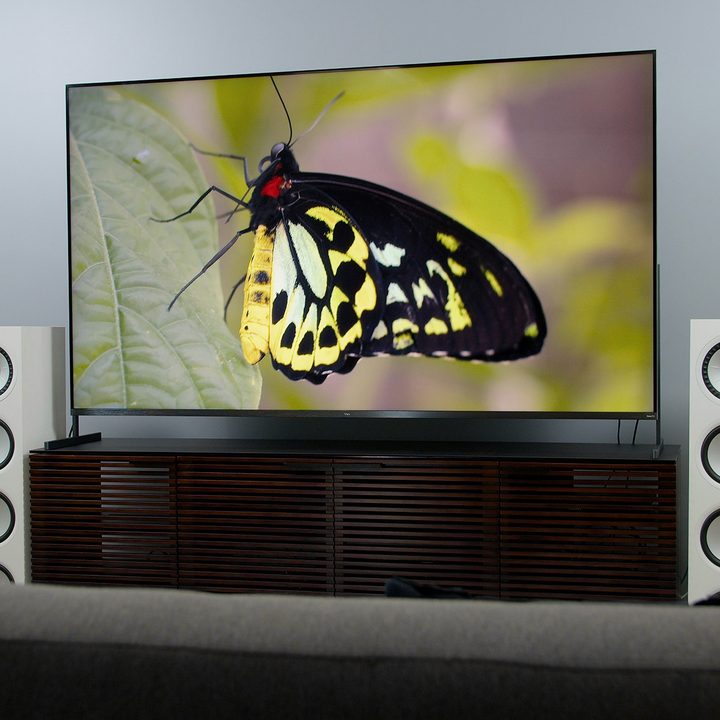 The TCL 85R745 85-inch 4K HDR TV and sound setup.
