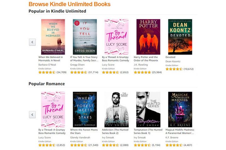 Library of books on Kindle Unlimited.
