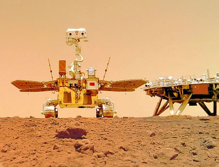 China's Zhurong Mars rover, captured by a wireless camera.