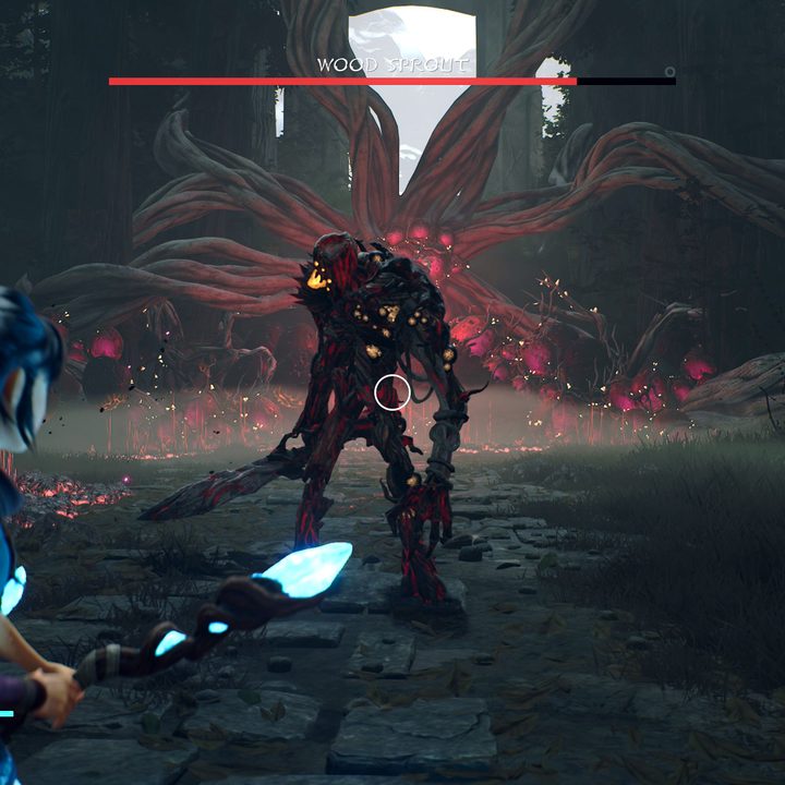 Kena fights a Wood Sprout boss in Kena: Bridge of Spirits.