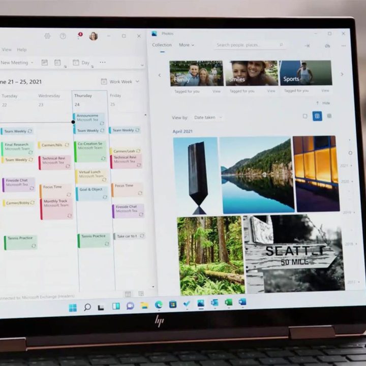 The new multi-tasking Snap Layout interface on Windows 11.