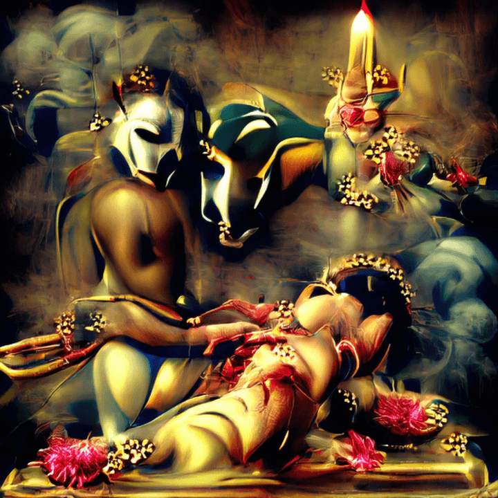algorithmically generated religious art vaguely depicting a ritual sacrifice