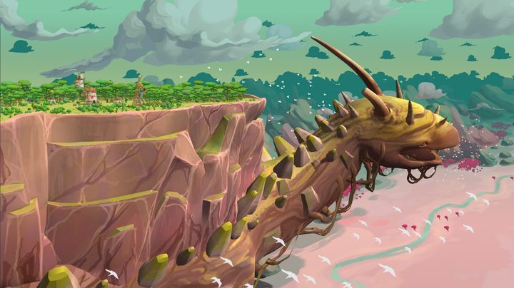 A giant creature with a city on its back in The Wandering Village.