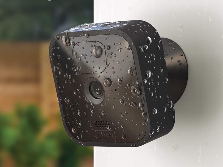 The Blink Outdoor security camera, wet from the rain.