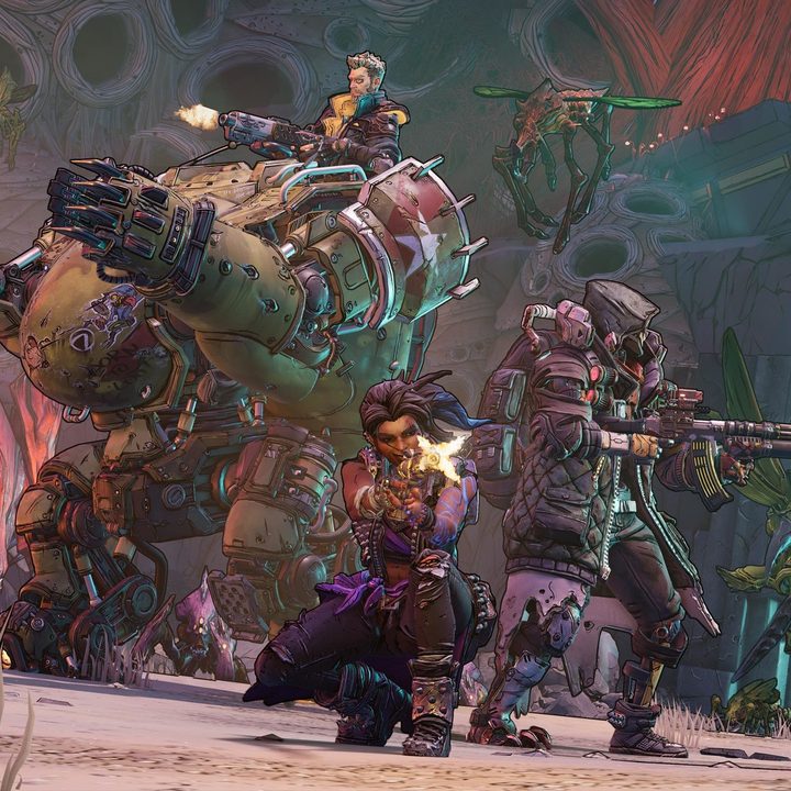 Borderlands 3 characters shooting guns.