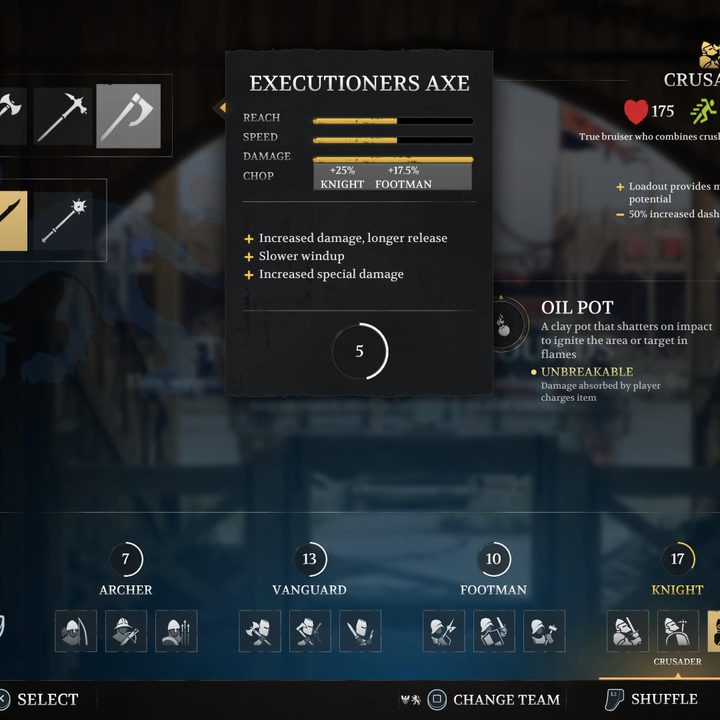 Stats for the Executioners Axe in Chivalry 2.