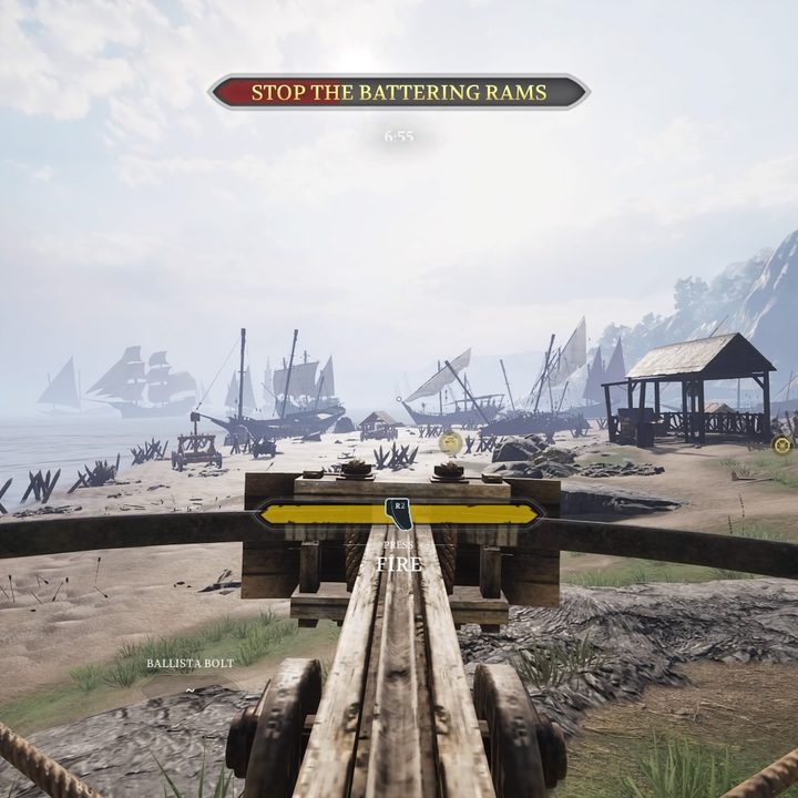 First person using a ballista in Chivalry 2.