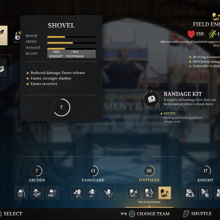 Stats for the Shovel in Chivalry 2