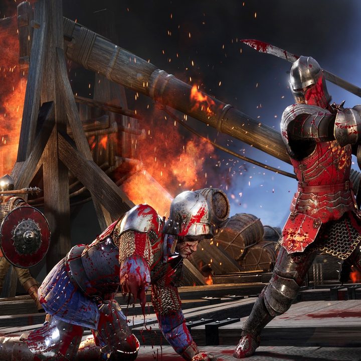 A knight about to kill another player in Chivalry 2.