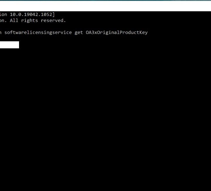 Command Prompt showing product key.