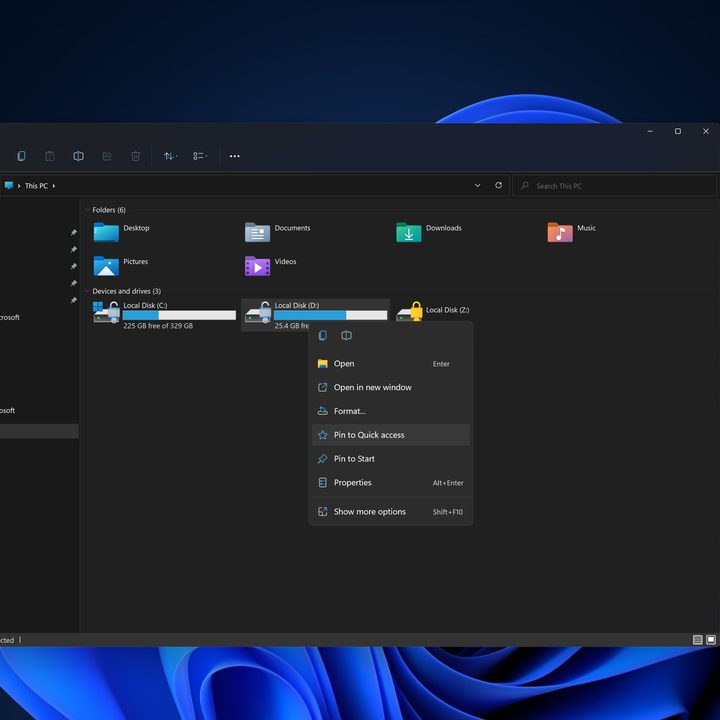 the leaked windows 11 file explorer app with a modern design.