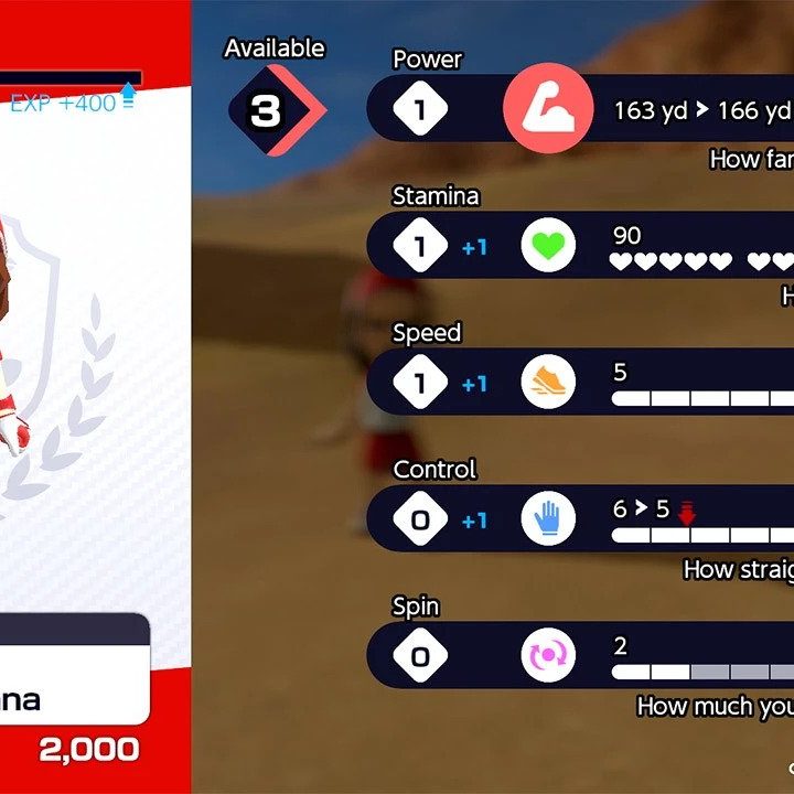 The level up screen in Mario Golf Super Rush's adventure mode.