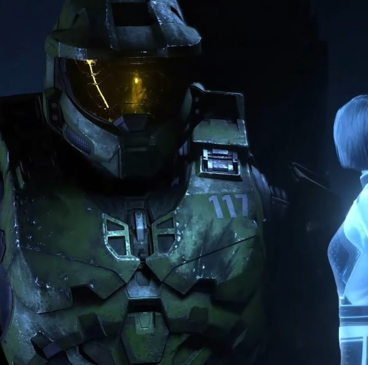 Master Chief talks to an AI companion in Halo Infinite.