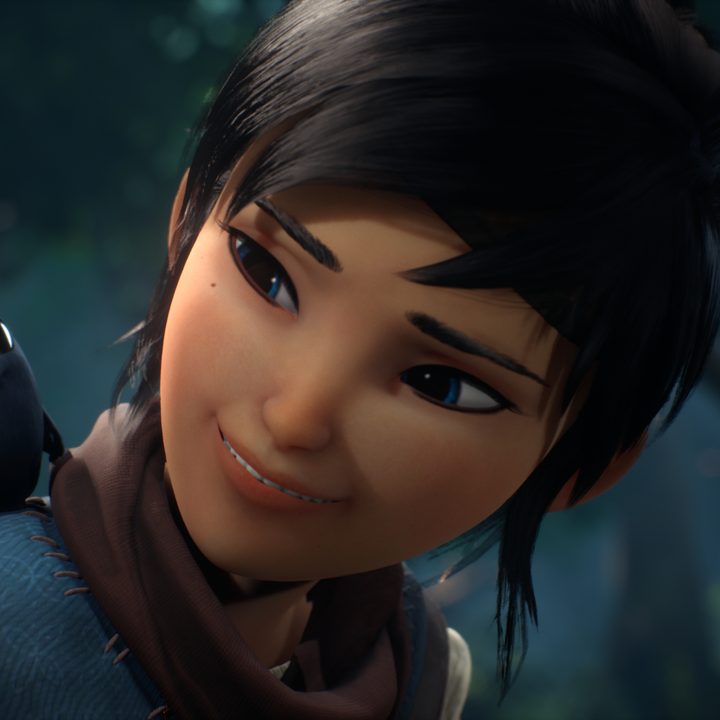 The protagonist and a creature in Kena: Bridge of Spirits.