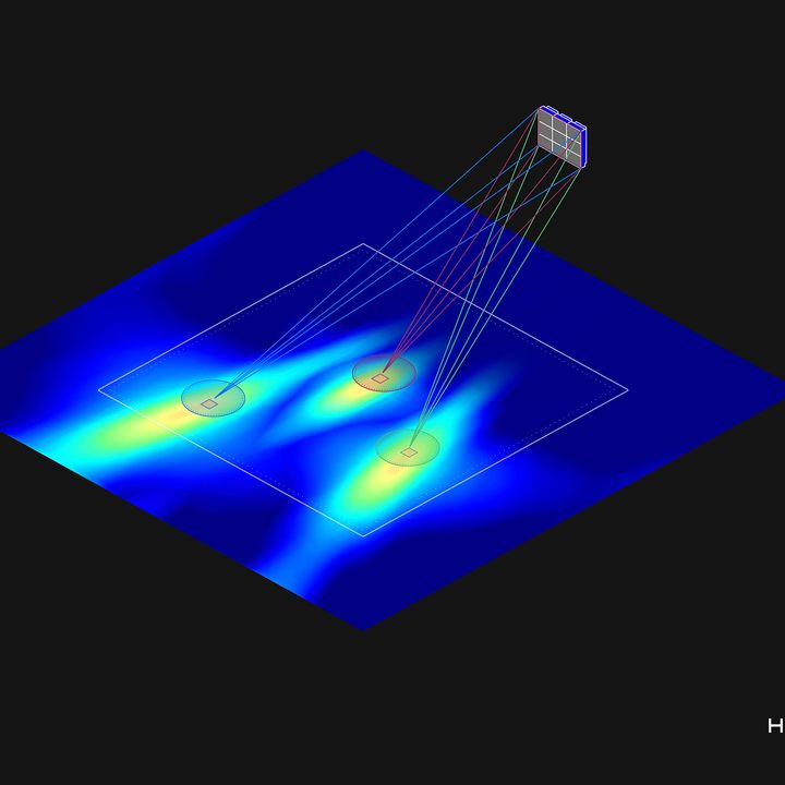 Sound localization illustration showing the concentration of decibels in specific areas.