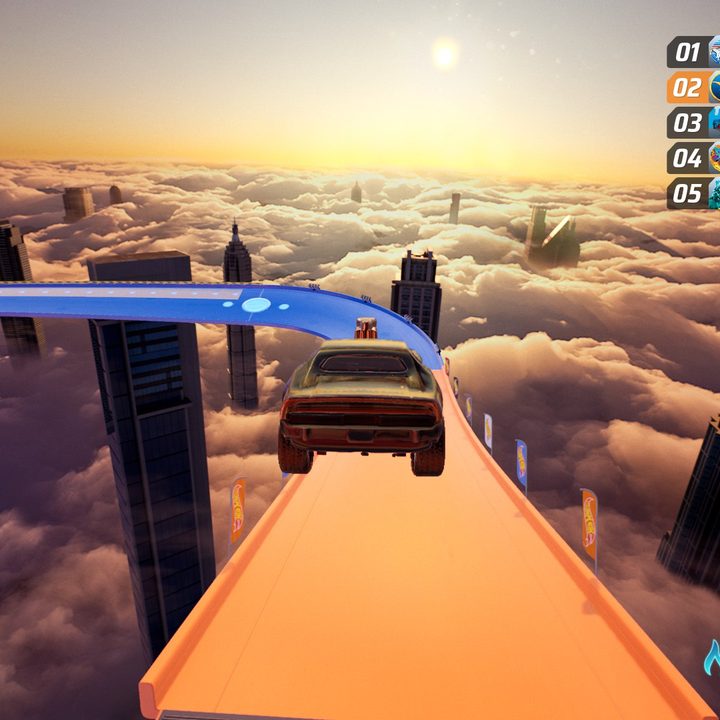 A hot wheels car jumps onto a track in Hot Wheels Unleashed.