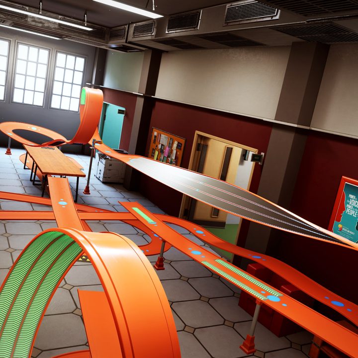 A hot wheels race track in Hot Wheels Unleashed.