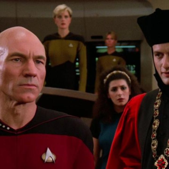 Captain Picard and the infamous Q on the Enterprise.