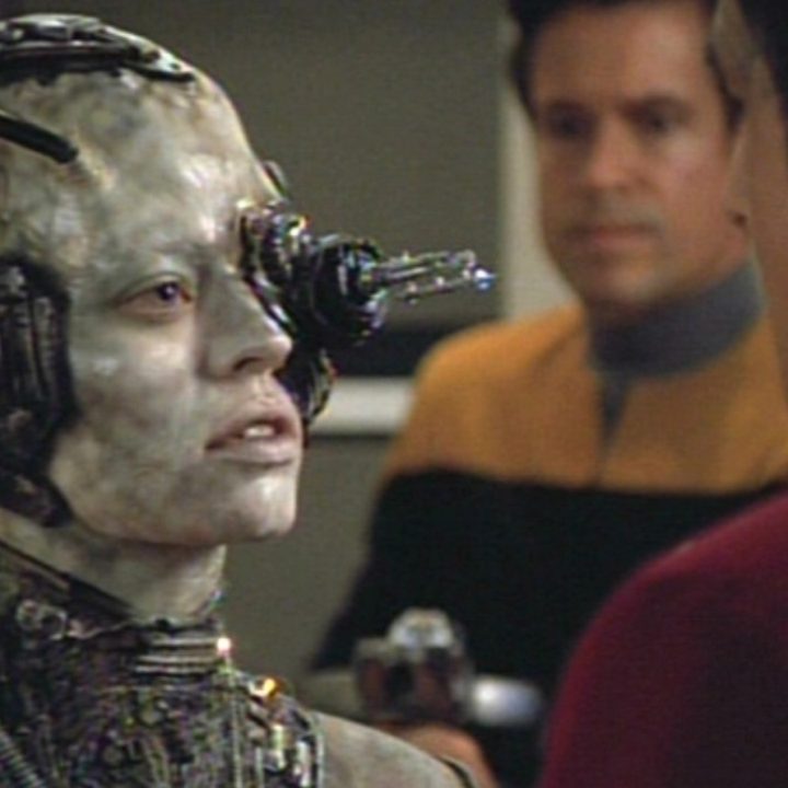 Seven of Nine's first appearance in Star Trek: Voyager.