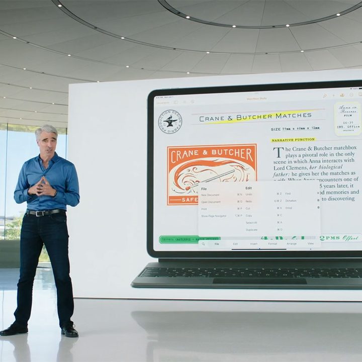 Craig Federighi presenting an iPad with Magic Keyboard at WWDC 2021