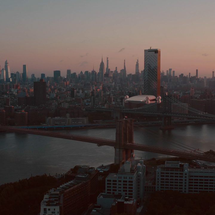 Kelekona eVTOL passenger flying over city