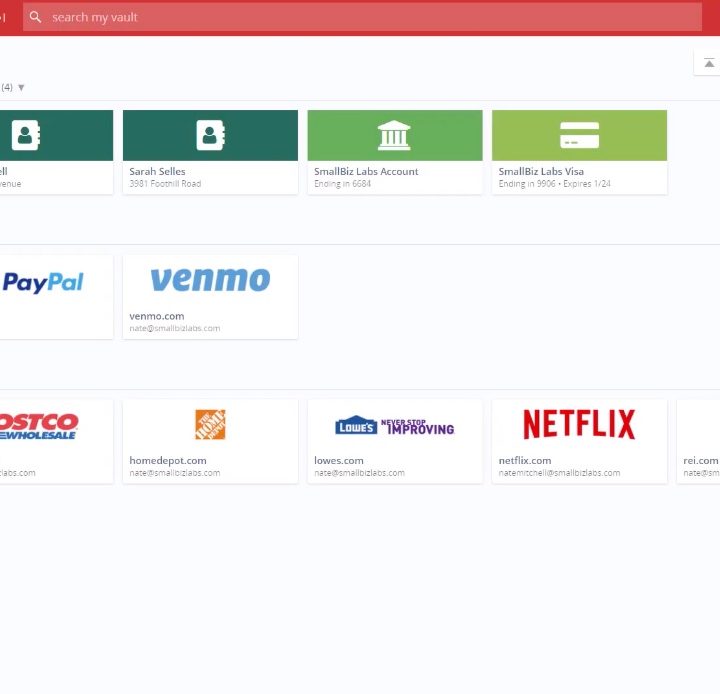 The LastPass vault is displayed in a browser.