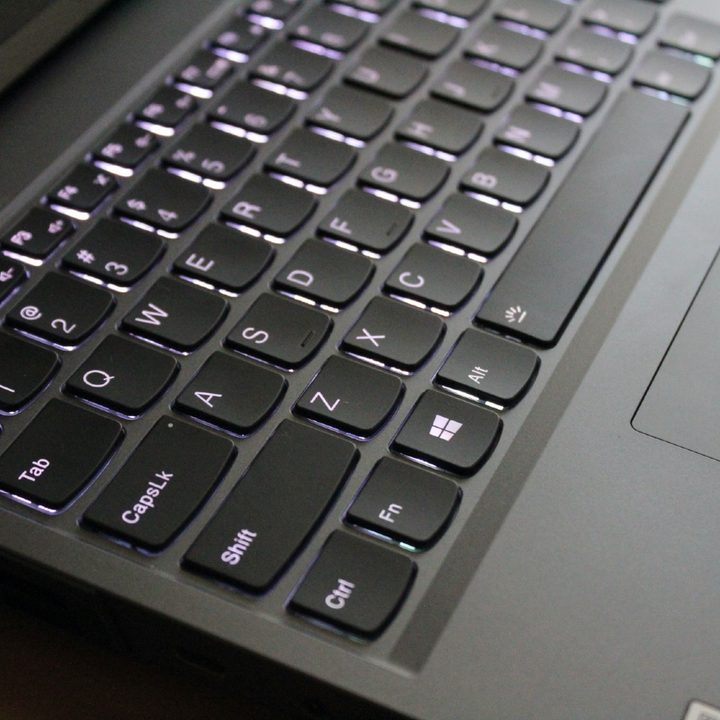 The lit-up keyboard of the Lenovo Legion 5 Pro.