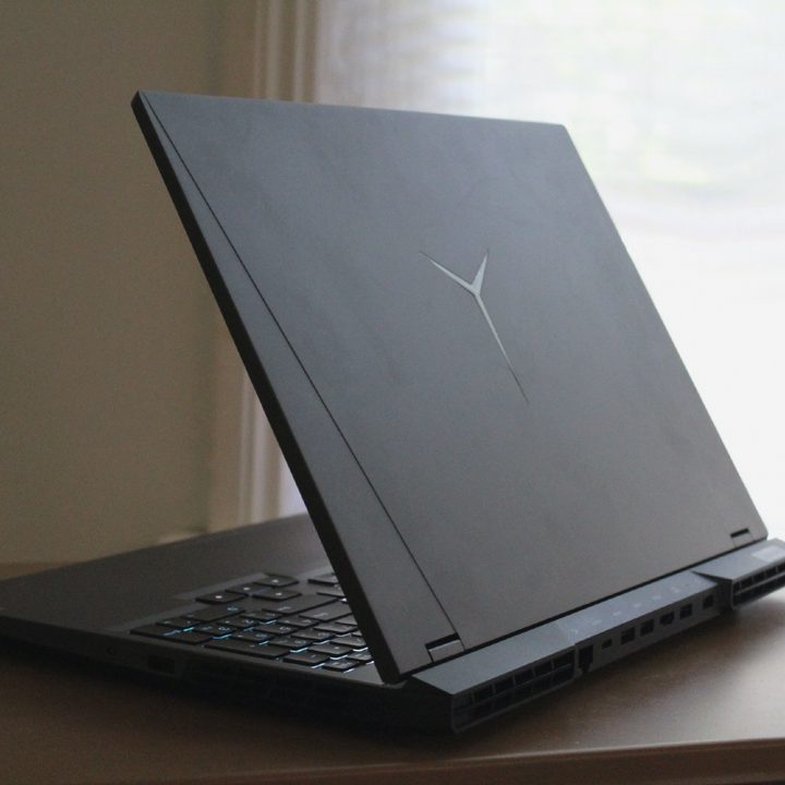 The backside of the lid of the Lenovo Legion 5 Pro.