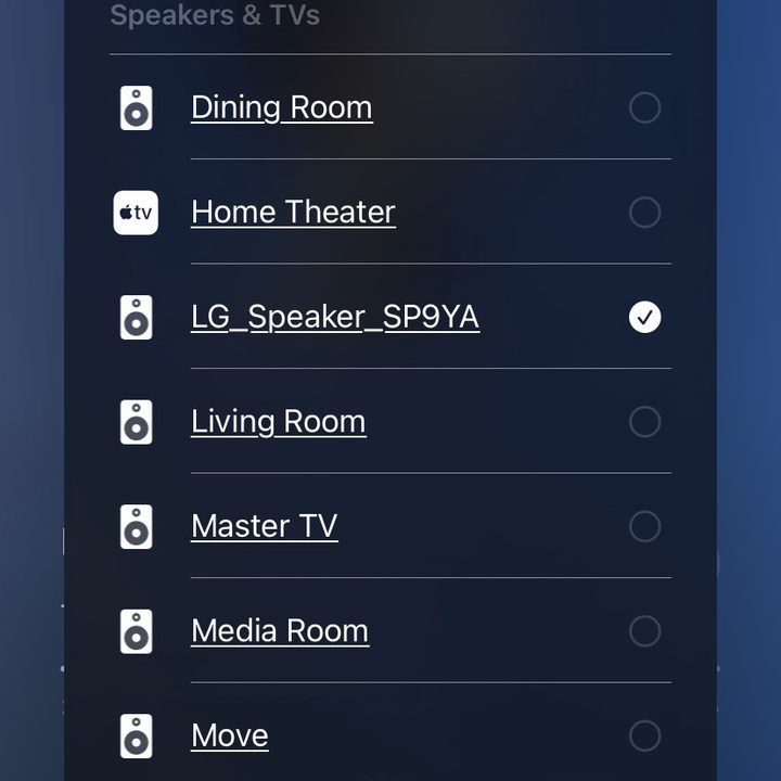 LG SP9YA Dolby Atmos soundbar app screenshot.