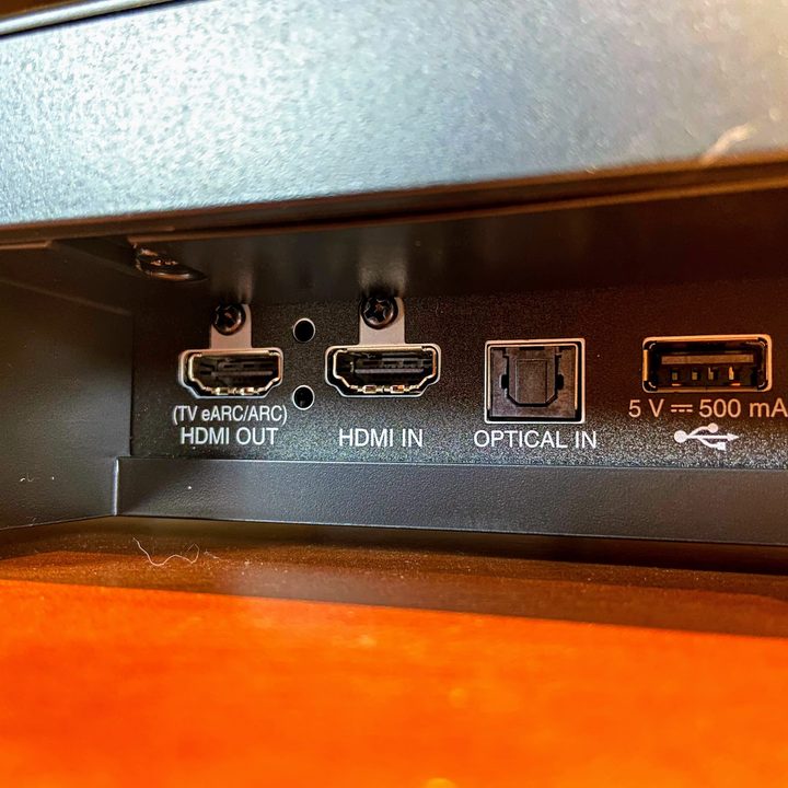 LG SP9YA Dolby Atmos soundbar ports.