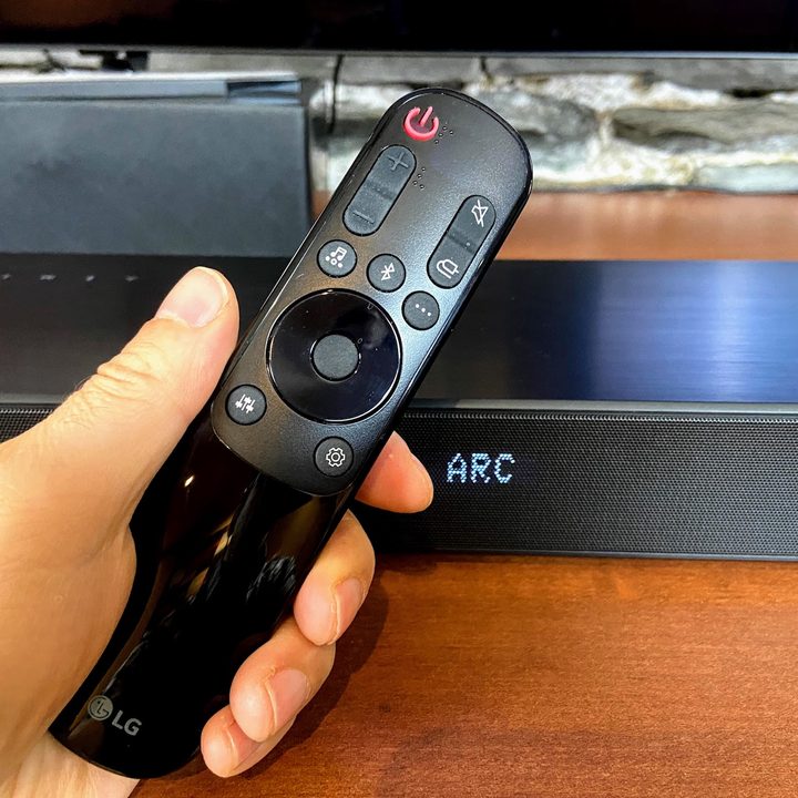 LG SP9YA Dolby Atmos soundbar remote control.